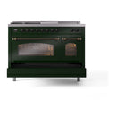 ILVE Nostalgie II 48-Inch Natural Gas Dual Fuel Range with 5 Burners, Griddle, & French Top with Triple Glass Door Oven in Emerald Green with Bronze Trim (UP48FSNMPEGB)