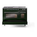 ILVE Nostalgie II 48-Inch Propane Gas Dual Fuel Range with 5 Burners, Griddle, & French Top with Triple Glass Door Oven in Emerald Green with Chrome Trim (UP48FSNMPEGCLP)