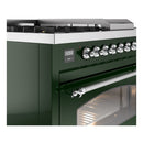 ILVE Nostalgie II 48-Inch Natural Gas Dual Fuel Range with 5 Burners, Griddle, & French Top with Triple Glass Door Oven in Emerald Green with Chrome Trim (UP48FSNMPEGC)