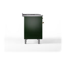 ILVE Nostalgie II 48-Inch Natural Gas Dual Fuel Range with 5 Burners, Griddle, & French Top with Triple Glass Door Oven in Emerald Green with Brass Trim (UP48FSNMPEGG)
