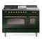 ILVE Nostalgie II 48-Inch Natural Gas Dual Fuel Range with 5 Burners, Griddle, & French Top with Triple Glass Door Oven in Emerald Green with Copper Trim (UP48FSNMPEGP)