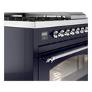 ILVE Nostalgie II 48-Inch Propane Gas Dual Fuel Range with 5 Burners, Griddle, & French Top with Triple Glass Door Oven in Midnight Blue with Chrome Trim (UP48FSNMPMBCLP)