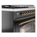 ILVE Nostalgie II 48-Inch Dual Fuel Range with 5 Burners, Griddle, & French Top with Triple Glass Door Oven in Midnight Blue with Brass Trim (UP48FSNMPMBG)