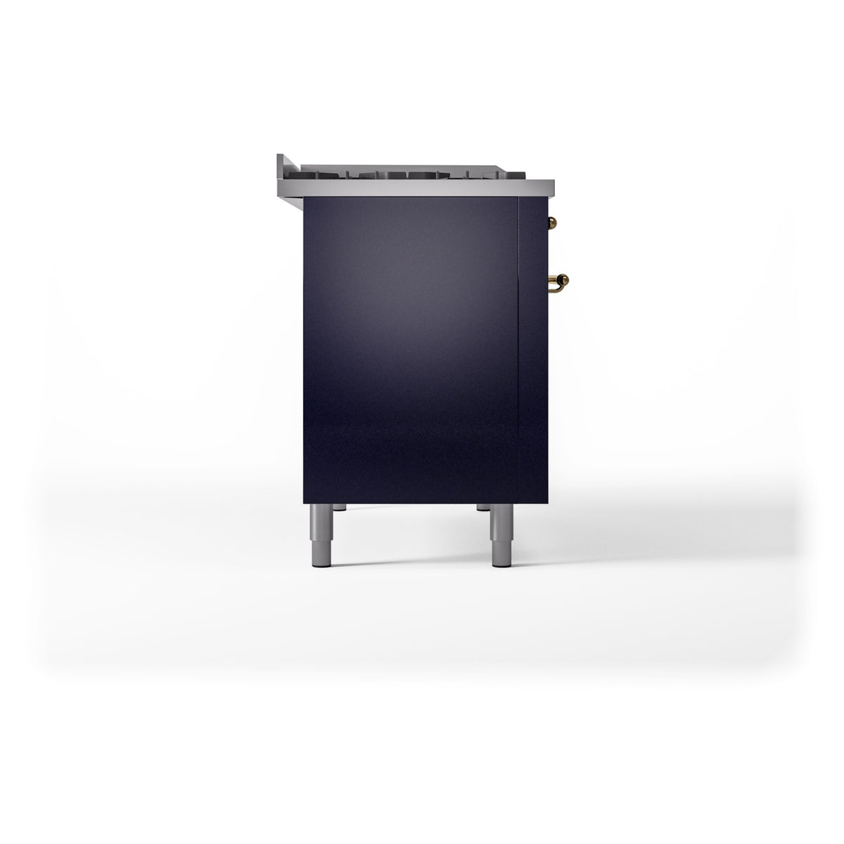 Midnight blue dual-fuel range back panel with vented top and adjustable feet