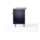 ILVE Nostalgie II 48-Inch Natural Gas Dual Fuel Range with 5 Burners, Griddle, & French Top with Triple Glass Door Oven in Midnight Blue with Brass Trim (UP48FSNMPMBG)
