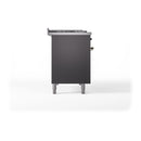 ILVE Nostalgie II 48-Inch Natural Gas Dual Fuel Range with 5 Burners, Griddle, & French Top with Triple Glass Door Oven in Matte Graphite with Bronze Trim (UP48FSNMPMGB)