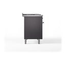 ILVE Nostalgie II 48-Inch Natural Gas Dual Fuel Range with 5 Burners, Griddle, & French Top with Triple Glass Door Oven in Matte Graphite with Chrome Trim (UP48FSNMPMGC)