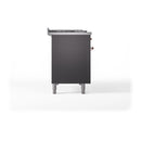 ILVE Nostalgie II 48-Inch Natural Gas Dual Fuel Range with 5 Burners, Griddle, & French Top with Triple Glass Door Oven in Matte Graphite with Copper Trim (UP48FSNMPMGP)