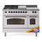 ILVE Nostalgie II 48-Inch Dual Fuel Range with 5 Burners, Griddle, & French Top with Triple Glass Door Oven in Custom RAL with Bronze Trim (UP48FSNMPRAB)