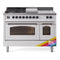ILVE Nostalgie II 48-Inch Natural Gas Dual Fuel Range with 5 Burners, Griddle, & French Top with Triple Glass Door Oven in Custom RAL with Bronze Trim (UP48FSNMPRAB)