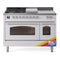 ILVE Nostalgie II 48-Inch Dual Fuel Range with 5 Burners, Griddle, & French Top with Triple Glass Door Oven in Custom RAL with Chrome Trim (UP48FSNMPRAC)