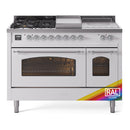 ILVE Nostalgie II 48-Inch Natural Gas Dual Fuel Range with 5 Burners, Griddle, & French Top with Triple Glass Door Oven in Custom RAL with Chrome Trim (UP48FSNMPRAC)