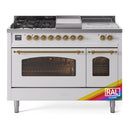 ILVE Nostalgie II 48-Inch Propane Gas Dual Fuel Range with 5 Burners, Griddle, & French Top with Triple Glass Door Oven in Custom RAL with Brass Trim (UP48FSNMPRAGLP)