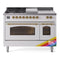 ILVE Nostalgie II 48-Inch Natural Gas Dual Fuel Range with 5 Burners, Griddle, & French Top with Triple Glass Door Oven in Custom RAL with Brass Trim (UP48FSNMPRAG)