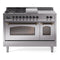 ILVE Nostalgie II 48-Inch Natural Gas Dual Fuel Range with 5 Burners, Griddle, & French Top with Triple Glass Door Oven in Stainless Steel with Bronze Trim (UP48FSNMPSSB)