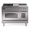 ILVE Nostalgie II 48-Inch Natural Gas Dual Fuel Range with 5 Burners, Griddle, & French Top with Triple Glass Door Oven in Stainless Steel with Chrome Trim (UP48FSNMPSSC)