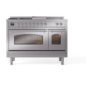 ILVE Nostalgie II 48-Inch Propane Gas Dual Fuel Range with 5 Burners, Griddle, & French Top with Triple Glass Door Oven in Stainless Steel with Chrome Trim (UP48FSNMPSSCLP)