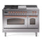 ILVE Nostalgie II 48-Inch Natural Gas Dual Fuel Range with 5 Burners, Griddle, & French Top with Triple Glass Door Oven in Stainless Steel with Copper Trim (UP48FSNMPSSP)