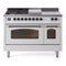 ILVE Nostalgie II 48-Inch Natural Gas Dual Fuel Range with 5 Burners, Griddle, & French Top with Triple Glass Door Oven in White with Bronze Trim (UP48FSNMPWHB)