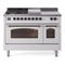 ILVE Nostalgie II 48-Inch Dual Fuel Range with 5 Burners, Griddle, & French Top with Triple Glass Door Oven in White with Bronze Trim (UP48FSNMPWHB)