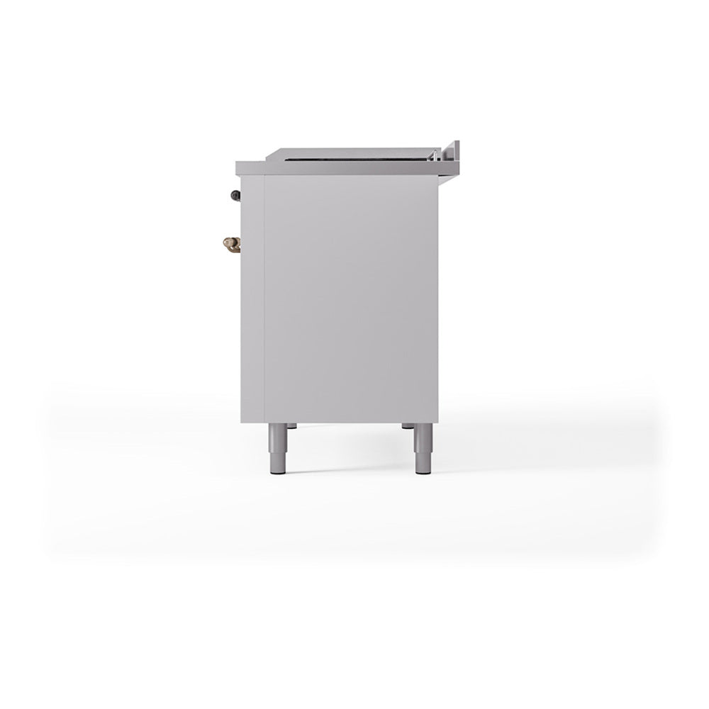 White dual-fuel gas range back view with rear panel, top cover, and leveling legs