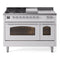 ILVE Nostalgie II 48-Inch Dual Fuel Range with 5 Burners, Griddle, & French Top with Triple Glass Door Oven in White with Chrome Trim (UP48FSNMPWHC)