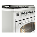 ILVE Nostalgie II 48-Inch Propane Gas Dual Fuel Range with 5 Burners, Griddle, & French Top with Triple Glass Door Oven in White with Chrome Trim (UP48FSNMPWHCLP)