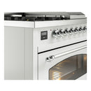 ILVE Nostalgie II 48-Inch Natural Gas Dual Fuel Range with 5 Burners, Griddle, & French Top with Triple Glass Door Oven in White with Chrome Trim (UP48FSNMPWHC)