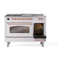 ILVE Nostalgie II 48-Inch Propane Gas Dual Fuel Range with 5 Burners, Griddle, & French Top with Triple Glass Door Oven in White with Copper Trim (UP48FSNMPWHPLP)