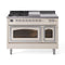 ILVE Nostalgie II Noblesse 48-Inch Natural Gas Dual Fuel Range with 5 Burners, Griddle, & French Top with Triple Glass Door Oven in Antique White with Chrome Trim (UN48FSNMPAWC)