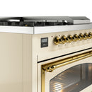 ILVE Nostalgie II Noblesse 48-Inch Propane Gas Dual Fuel Range with 5 Burners, Griddle, & French Top with Triple Glass Door Oven in Antique White with Brass Trim (UN48FSNMPAWGLP)