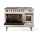 ILVE Nostalgie II Noblesse 48-Inch Propane Gas Dual Fuel Range with 5 Burners, Griddle, & French Top with Triple Glass Door Oven in Antique White with Brass Trim (UN48FSNMPAWGLP)