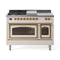 ILVE Nostalgie II Noblesse 48-Inch Natural Gas Dual Fuel Range with 5 Burners, Griddle, & French Top with Triple Glass Door Oven in Antique White with Brass Trim (UN48FSNMPAWG)