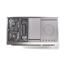 ILVE Nostalgie II Noblesse 48-Inch Natural Gas Dual Fuel Range with 5 Burners, Griddle, & French Top with Triple Glass Door Oven in Antique White with Brass Trim (UN48FSNMPAWG)