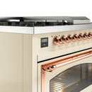ILVE Nostalgie II Noblesse 48-Inch Natural Gas Dual Fuel Range with 5 Burners, Griddle, & French Top with Triple Glass Door Oven in Antique White with Copper Trim (UN48FSNMPAWP)