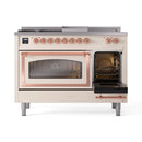 ILVE Nostalgie II Noblesse 48-Inch Propane Gas Dual Fuel Range with 5 Burners, Griddle, & French Top with Triple Glass Door Oven in Antique White with Copper Trim (UN48FSNMPAWPLP)