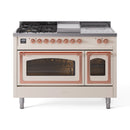 ILVE Nostalgie II Noblesse 48-Inch Natural Gas Dual Fuel Range with 5 Burners, Griddle, & French Top with Triple Glass Door Oven in Antique White with Copper Trim (UN48FSNMPAWP)