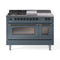 ILVE Nostalgie II 48-Inch Dual Fuel Freestanding Range in Blue Grey with Bronze Trim (UP48FSNMPBGB)