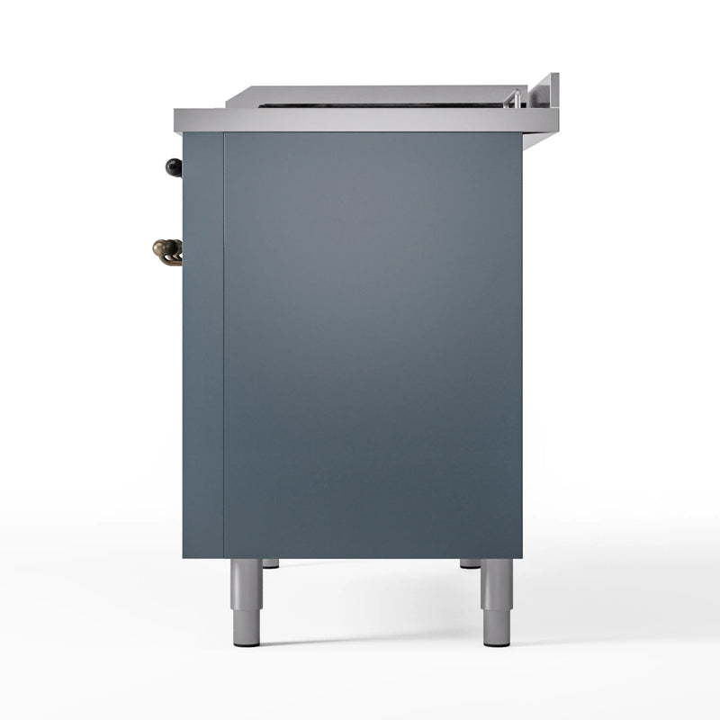 ILVE Nostalgie II 48-Inch Dual Fuel Freestanding Range in Blue Grey with Bronze Trim (UP48FSNMPBGB)