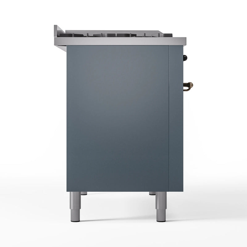 ILVE Nostalgie II 48-Inch Dual Fuel Freestanding Range in Blue Grey with Bronze Trim (UP48FSNMPBGB)