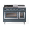 ILVE Nostalgie II Noblesse 48-Inch Dual Fuel Range with 5 Burners, Griddle, & French Top with Triple Glass Door Oven in Blue Grey with Chrome Trim (UN48FSNMPBGC)