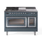 ILVE Nostalgie II Noblesse 48-Inch Natural Gas Dual Fuel Range with 5 Burners, Griddle, & French Top with Triple Glass Door Oven in Blue Grey with Chrome Trim (UN48FSNMPBGC)
