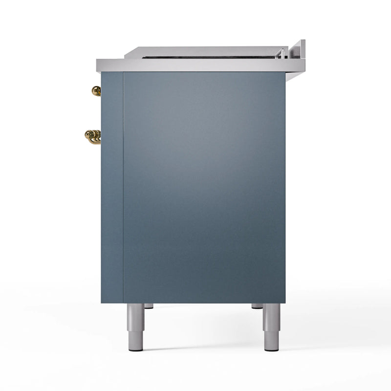 ILVE Nostalgie II 48-Inch Dual Fuel Freestanding Range in Blue Grey with Brass Trim (UP48FSNMPBGG)