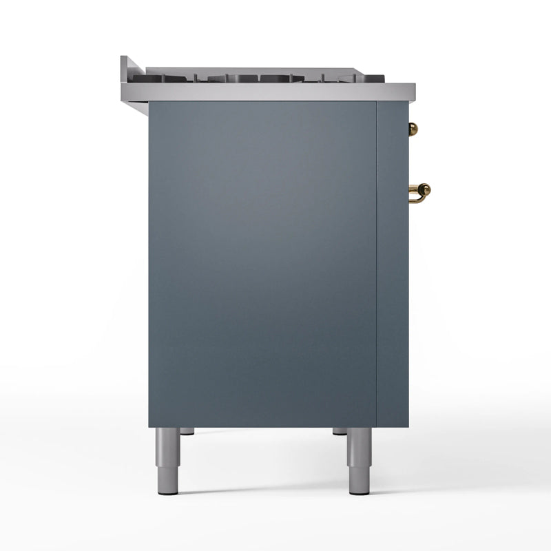 ILVE Nostalgie II 48-Inch Dual Fuel Freestanding Range in Blue Grey with Brass Trim (UP48FSNMPBGG)