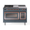 ILVE Nostalgie II Noblesse 48-Inch Natural Gas Dual Fuel Range with 5 Burners, Griddle, & French Top with Triple Glass Door Oven in Blue Grey with Copper Trim (UN48FSNMPBGP)