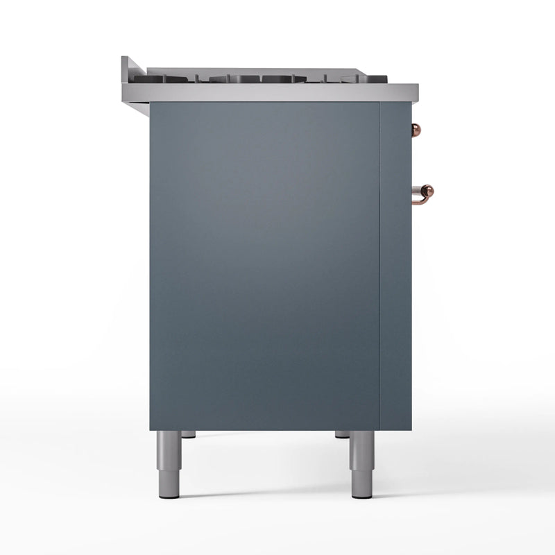 ILVE Nostalgie II 48-Inch Dual Fuel Freestanding Range in Blue Grey with Copper Trim (UP48FSNMPBGP)