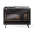ILVE Nostalgie II Noblesse 48-Inch Propane Gas Dual Fuel Range with 5 Burners, Griddle, & French Top with Triple Glass Door Oven in Glossy Black with Bronze Trim (UN48FSNMPBKBLP)