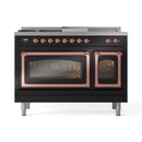 ILVE Nostalgie II Noblesse 48-Inch Propane Gas Dual Fuel Range with 5 Burners, Griddle, & French Top with Triple Glass Door Oven in Glossy Black with Copper Trim (UN48FSNMPBKPLP)