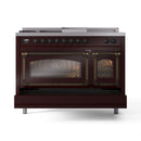 ILVE Nostalgie II Noblesse 48-Inch Propane Gas Dual Fuel Range with 5 Burners, Griddle, & French Top with Triple Glass Door Oven in Burgundy with Bronze Trim (UN48FSNMPBUBLP)