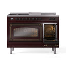 ILVE Nostalgie II Noblesse 48-Inch Propane Gas Dual Fuel Range with 5 Burners, Griddle, & French Top with Triple Glass Door Oven in Burgundy with Bronze Trim (UN48FSNMPBUBLP)